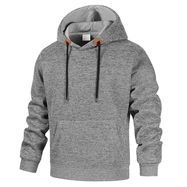 Xfvqtps Men Solid Color Long Sleeved Hooded Pullover Knitted Sweatshirt Gray