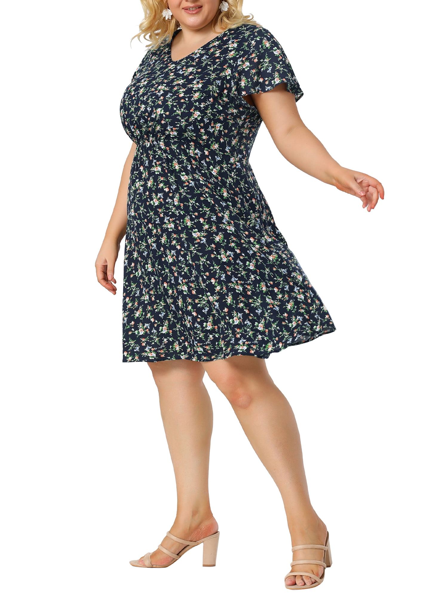 Plus Size Peplum Floral Dress - Navy - ShopperBoard