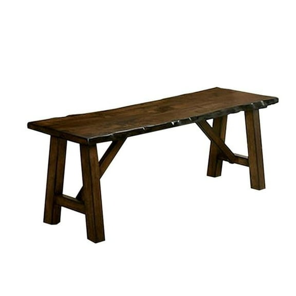 54 in. Live Edges & Angled Legs Naef Wood Dining Bench, Walnut Brown
