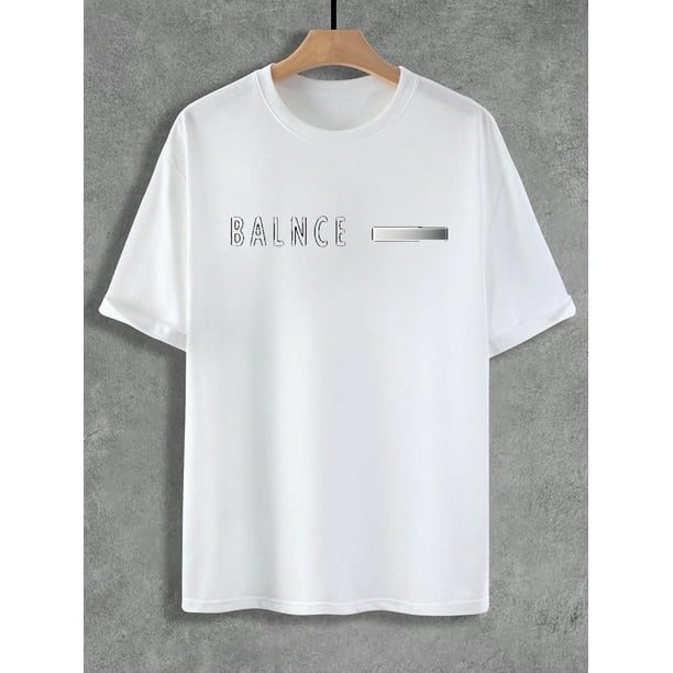 1 PCS BALANCE Text Design with Modern Minimalist Style Local warehouse, Men's fashionable 220g pure cotton T-shirt, cool and comfortable summer versatile Crew Neck T-Shirt Men's Short Sleeve T-shirt