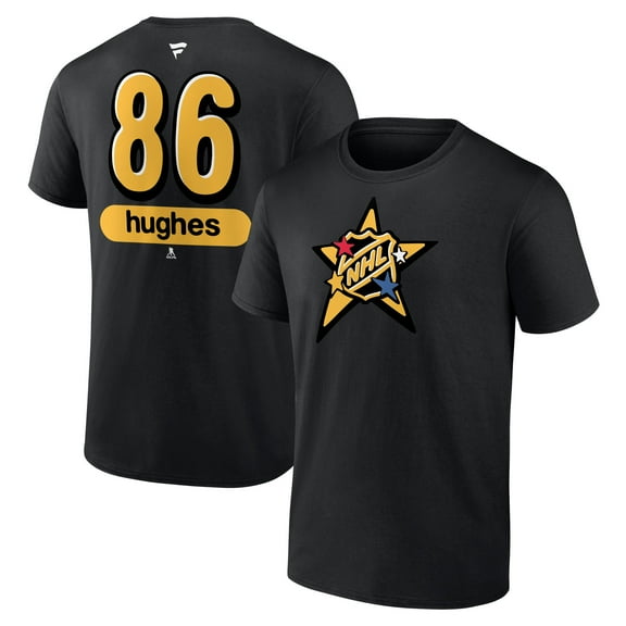 Men's Fanatics Jack Hughes Black 2024 NHL All-Star Game Authentic Stack Name & Number T-Shirt
