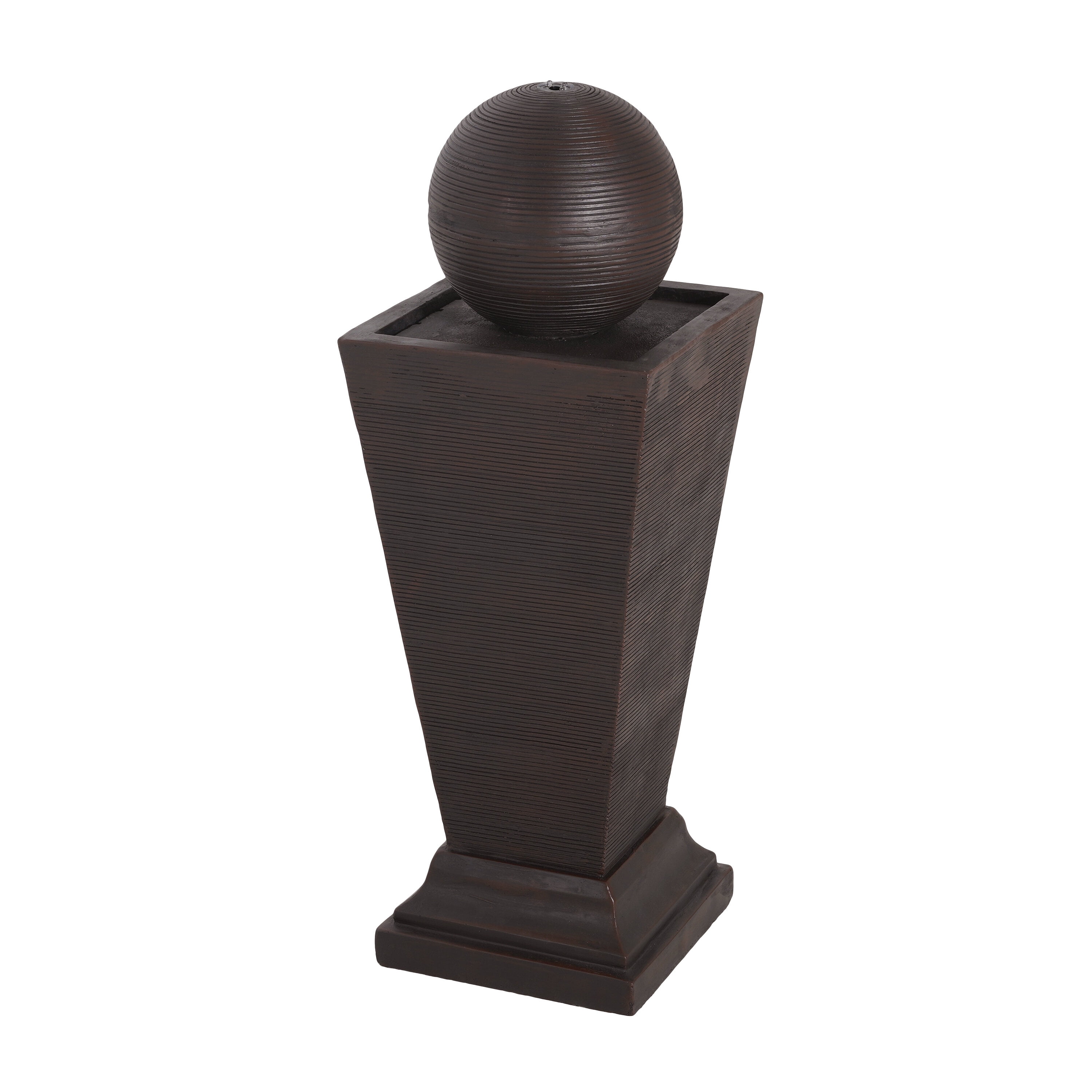 Solar Water Fountain, 35.5"H Dark Brown Concrete Tall Column Fountain -LED Light Retro Outdoor Oasis, Resilient Decor Feature, Dark Brown Outdoor Water Fountain,Cement Stone Water Fountain