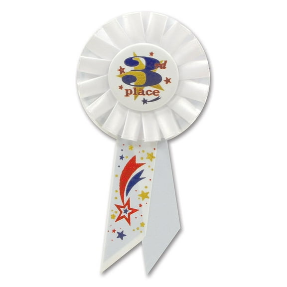 Beistle 3 1/4" x 6 1/2" 3rd Place Rosette White 3/Pack RS047