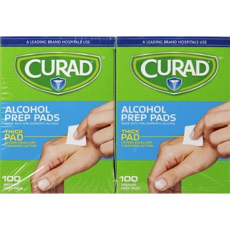 Curad Sterile Alcohol Prep Medium Thick Pads, 2 Pack (Each Pack has 100 Pads)
