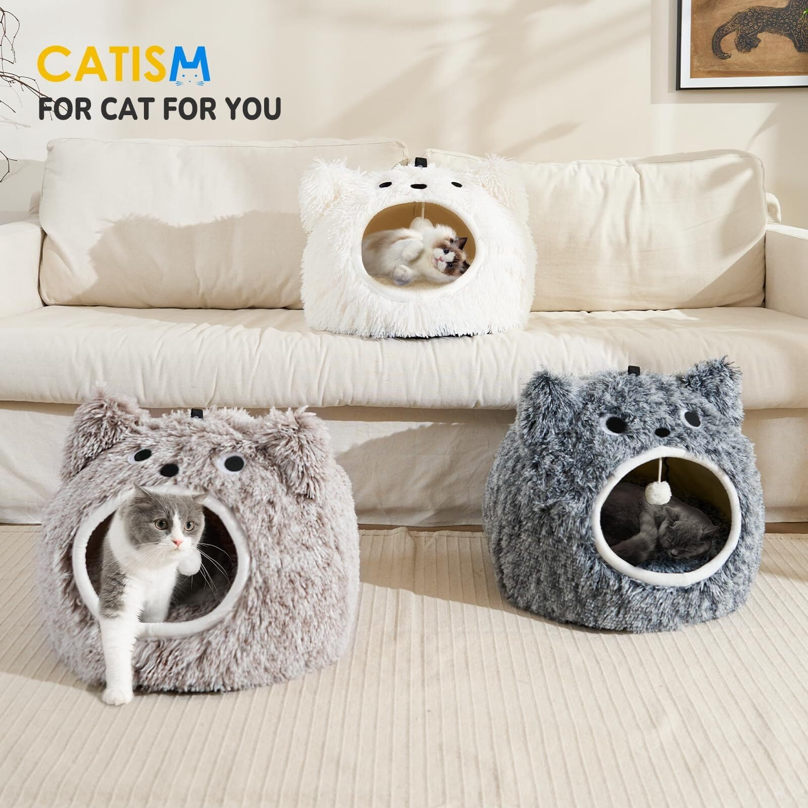 Cat Bed, Cat Beds for Indoor Cats, Cat Cave, Cat Cave for Indoor Cats, Cat Bed Cave, Large Cat Beds, Cozy Hooded Cat Bed with Soft Cushion, Removable Washable Cat Beds