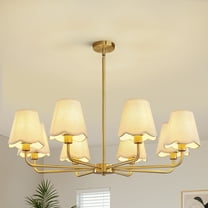 5-Light Gold Modern Farmhouse Chandelier with Wavy Fabric Shades for Dining Room