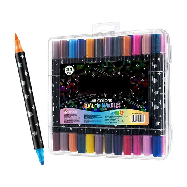 Dual Color Glitter Marker Pen Set 24 Pieces 48 Colors High Brightness Pearlescent Ink For Student Notebook Art Drawing And Craft 6.3 Inches Plastic Material