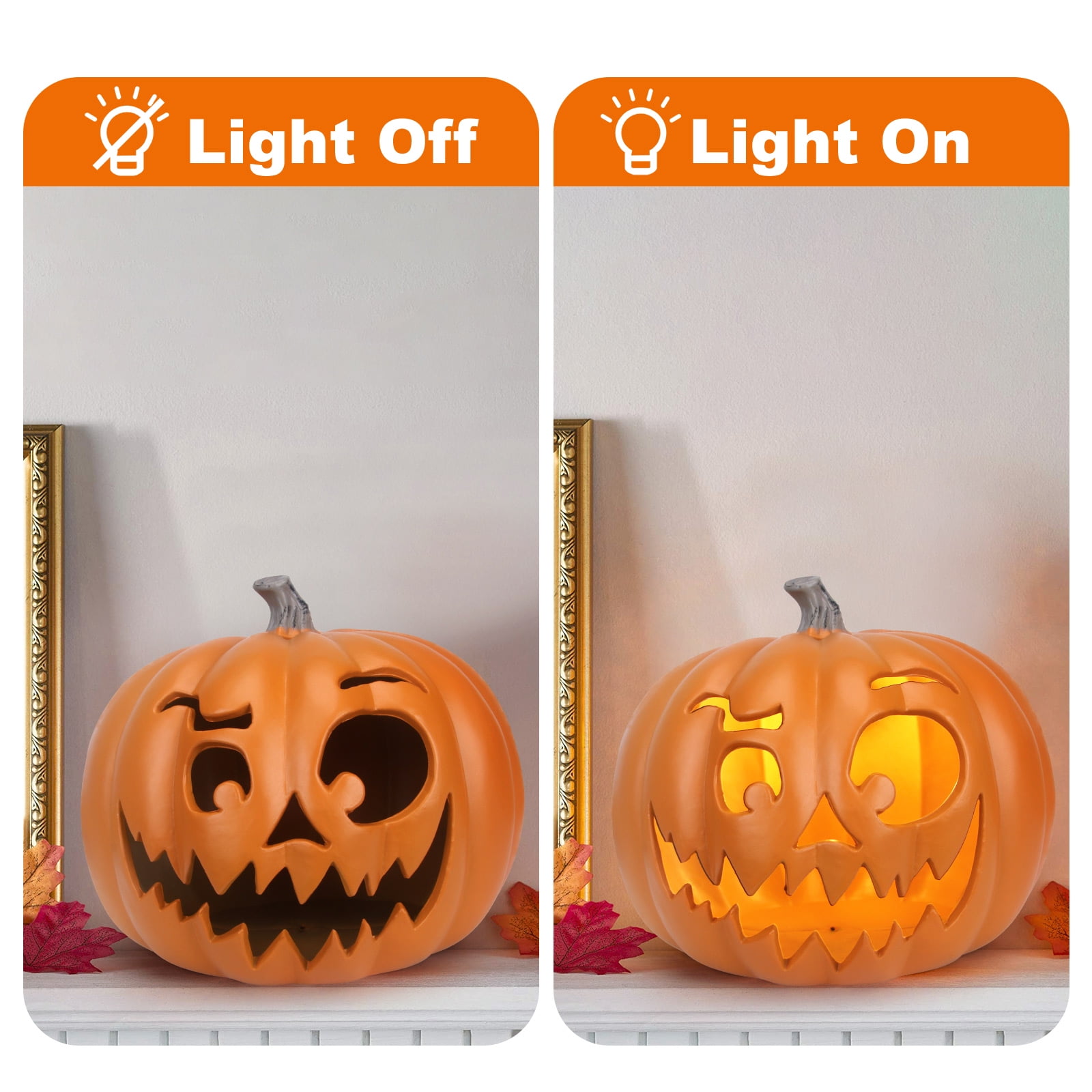 Light-Up Evil Pumpkin 11in x 11 1/2in