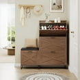 thumbnail image 3 of Litake Shoe Storage Cabinet with Shoe Bench, Farmhouse Entryway Shoe Storage with 4 Flip Drawers and Seat Cushion, Narrow Hidden Shoe Rack Cabinet for Living Room, Hallway- Walnut, 3 of 7