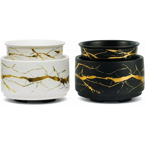 PALANCHY Wax Melt Warmer Ceramic 3-in-1 Oil Burner Electric Candle Wax Warmer Burner Melter Fragrance Warmer for Scented Waxs Home Office Bedroom Aromatherapy Gift& Décor (White& Black(2 Pack))