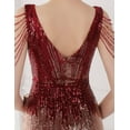 thumbnail image 4 of Women's V Neck Sequin Formal Evening Dress Tassel Bead Sleeve Mermaid Long Gown 1920S Party Maxi Military Dress, 4 of 5