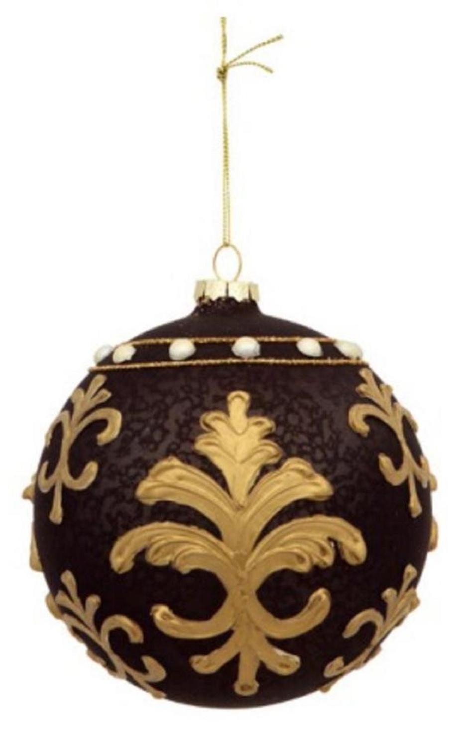 Melrose 4 5 Matte Victorian Floral Patterned Glass Ball Christmas Ornament Black Gold