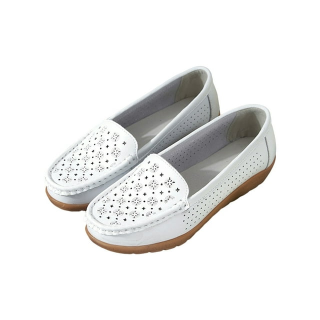 Woobling Chaussures Bateau pour Femmes Mocassins Bas à Enfiler Décontractés Compensés Antidérapants Bout Rond Blanc 5