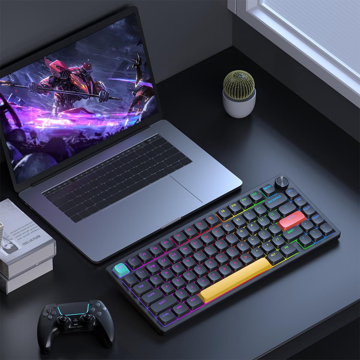 MageGee 82% Compact RGB Backlit Gaming Keyboard with Red Switch , BT5.0/2.4GHz/USB-C Ultra-Thin Design RGB Backlit Office Keyboard, 8000mAh Battery