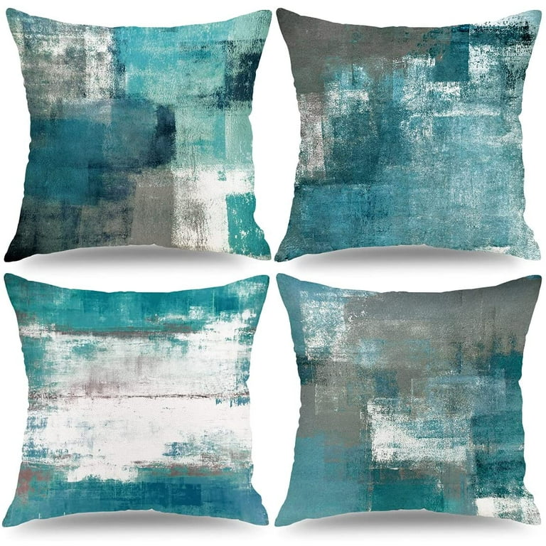 Handmade decorative teal throw pillow covers 18x18 set of 2