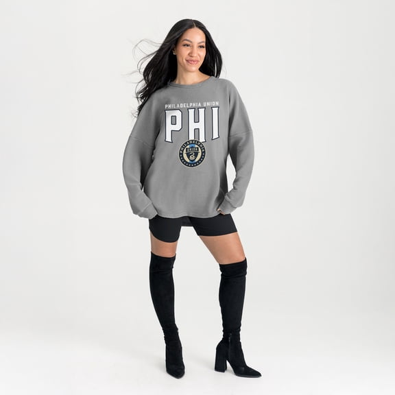 Women's Gameday Couture  Gray Philadelphia Union Oversized Pure Motion Corded Sweatshirt