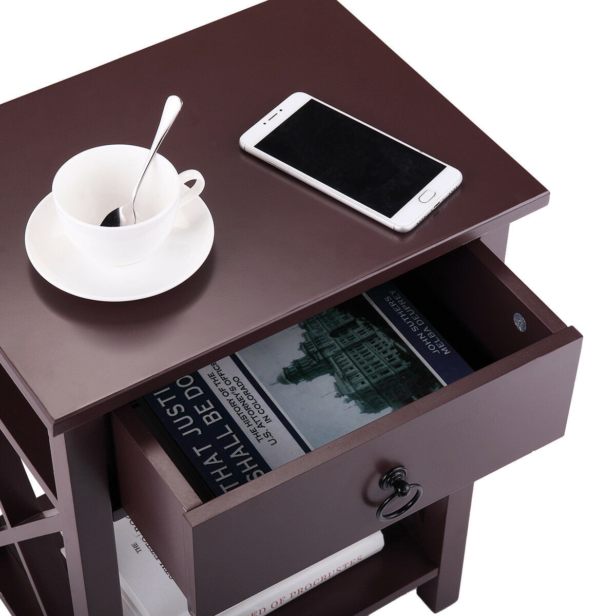 Kepooman Night Stand Set of 2, Bedside Sofaside Table End Table w/ Storage Drawer - Brown Kepooman Night Stand Set of 2, Bedside Sofaside Table End Table w/ Storage Drawer - Brown