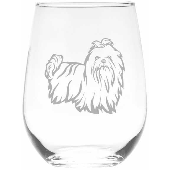 C&M Personal Gifts 17 oz Maltese Themed Dog Stemless Wine Glass (Style M1)