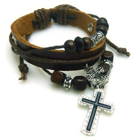- Christian Religious Scripture Inspirational Cross Leather Bracelet