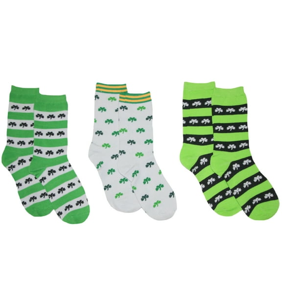 Women's 3pk St. Patricks Day Crew Socks (Shamrock/Stripes)