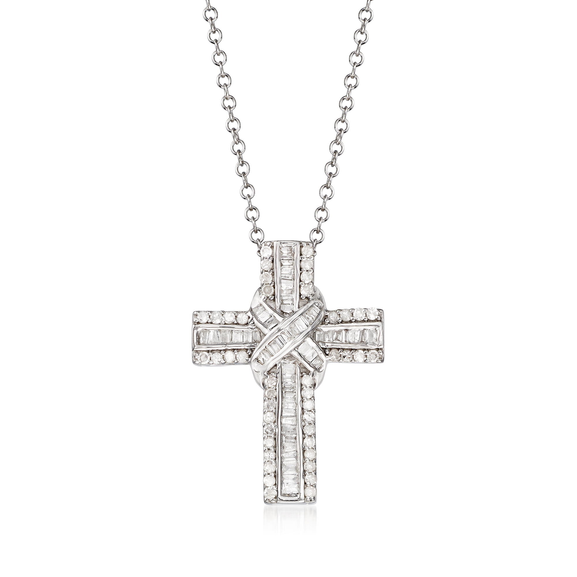RossSimons RossSimons 0.50 ct. t.w. Diamond Cross Pendant Necklace in Sterling Silver For