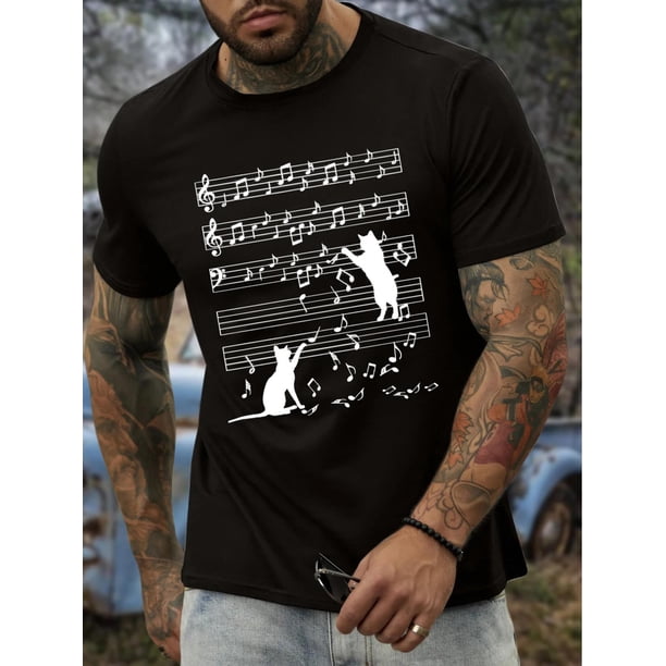 Lightweight Feel, Men's Summer Fashion Cat Graphic T-Shirt - Light Gray, Crew Neck, Short Sleeve, Machine Washable, Cat Shirt