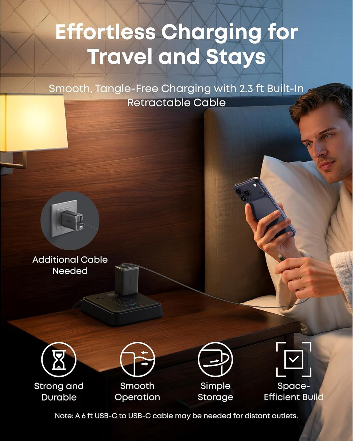Anker Nano USB C Charger Block, 35W Max 2-Port High-Speed Compact Charger with Durable Built-in Anker InstaCord Retractable Cable