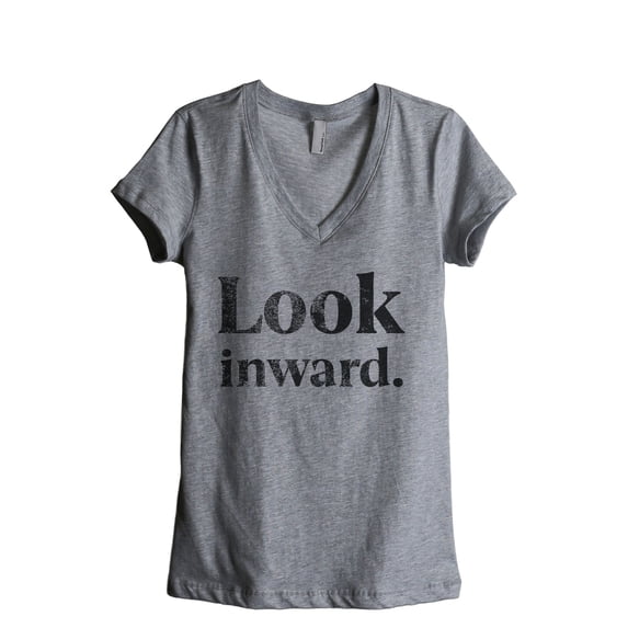 Look Inward Women's Fashion Relaxed V-Neck T-Shirt Tee Heather Grey Large