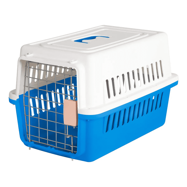 Jaula Transportadora Mascotas Rectangular Malubero Azul Blanco