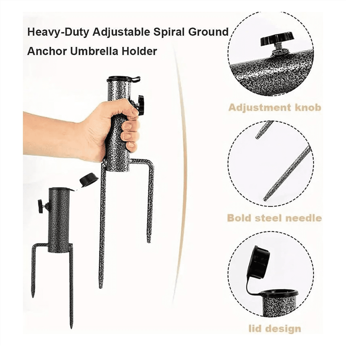 3PCS Heavy-Duty Adjustable Spiral Ground Anchor Umbrella Holder Umbrella Stands Bases Patio Umbrella Steel Anchor