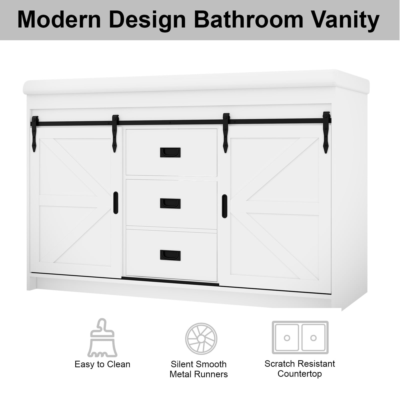 Ciumeeo 48" Bathroom Vanity Dual Basin Bathroom Storage Cabinet with Marble Countertop, White