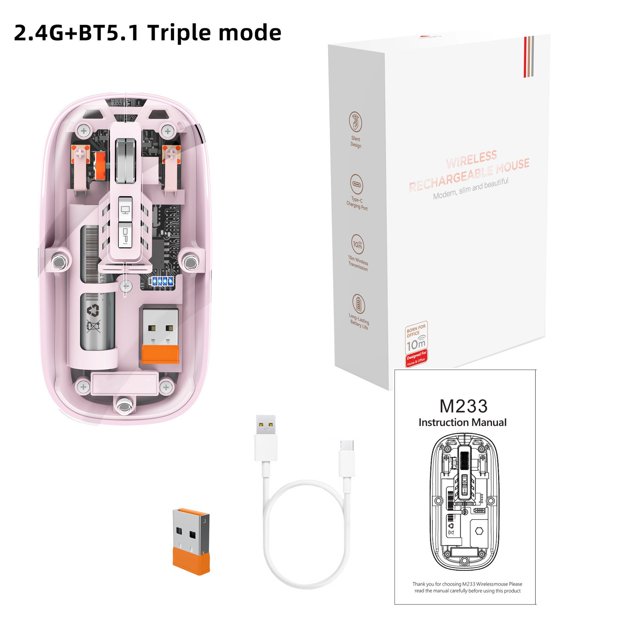 Ratón Bluetooth transparente inalámbrico, ligero y recargable, apto para teléfonos móviles Apple, Huawei y portátiles