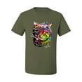 thumbnail image 2 of Wild Bobby, Cute Colorful Rainbow Cat Animal Lover Men's Graphic T-Shirt, Military Green, 3XL, 2 of 3