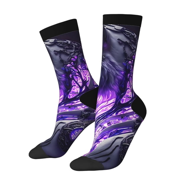 Balery Purple Pattern White Tiger Calcetas Largas con Estampado para Hombre y Mujer – Suaves y Transpirables, Talla Única (US 5-11)