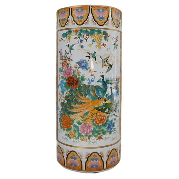 18" Satsuma Style Painted Porcelain Umbrella Stand