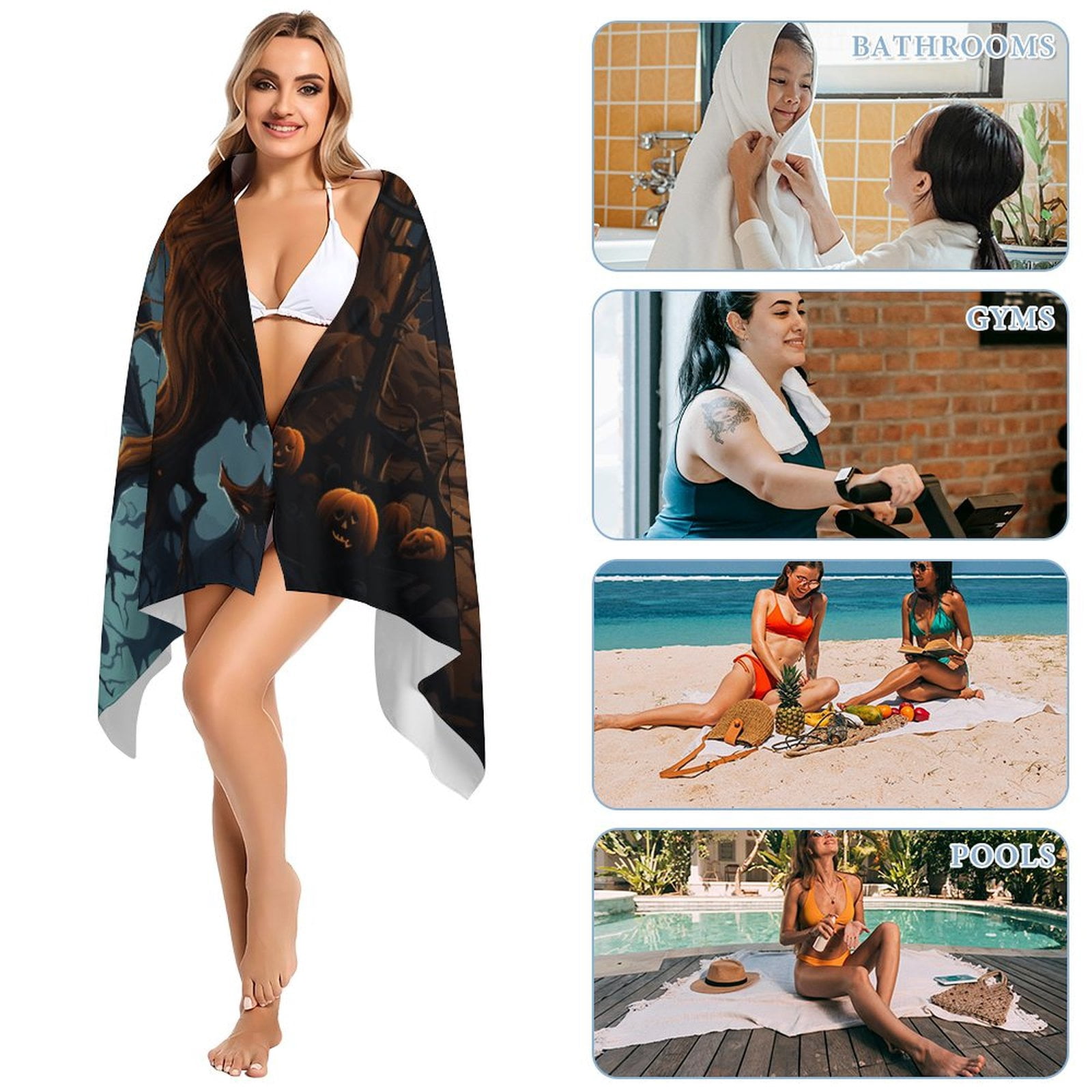 Halloween Scary Night Full Moon Oversized Beach Towel XL Pool Camping Swim Towels 32''x63'' Soft Blanket Accessories Must Vacation Necessities Adult