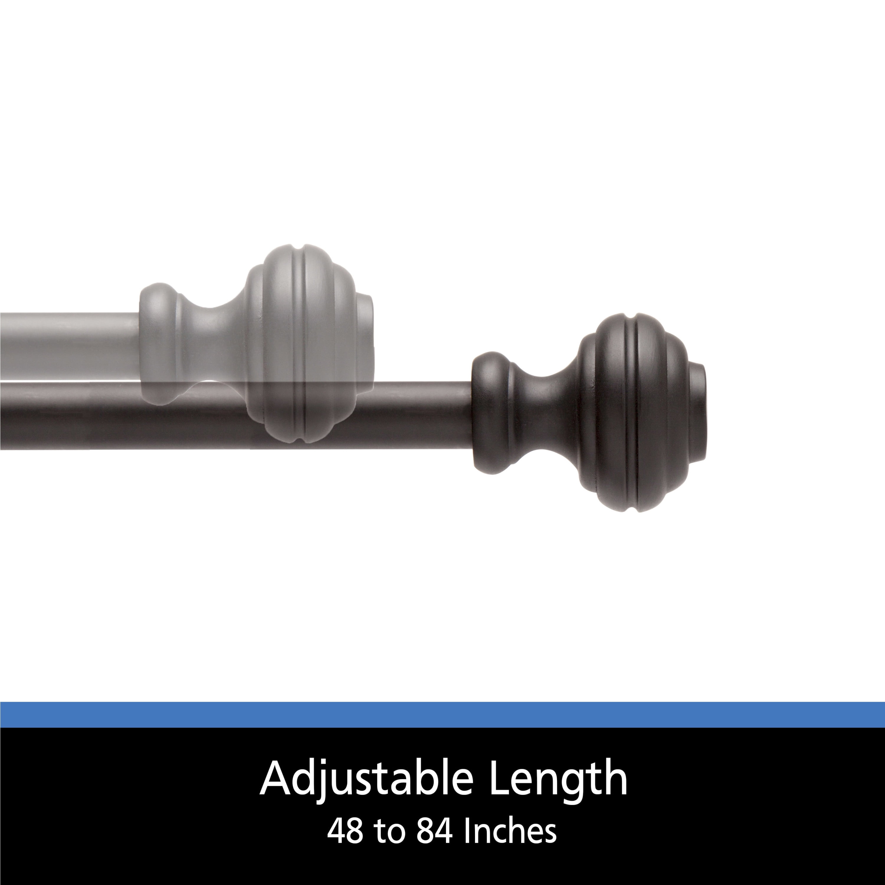 Mainstays 1/2" Cedric Petite Café Adjustable Curtain Rod, 48-84", Black