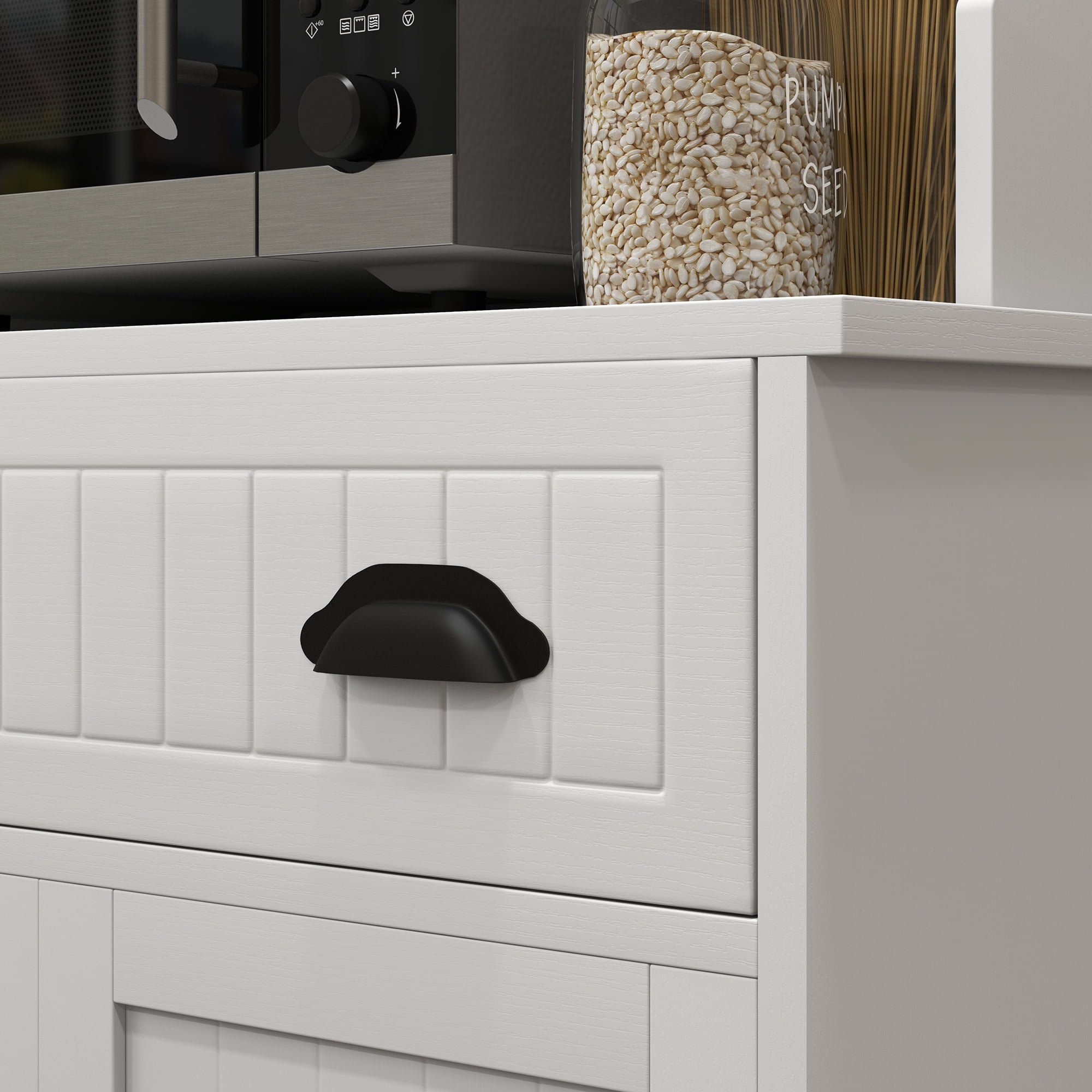 DUOSONG Homcom Microwave Cabinet With Storage Drawer, Double Door Cabinet And Adjustable Shelf, Buffet With Hutch And Cable Hole, Storage Cabinet For Kitchen, Dining Room, Living Room, White White
