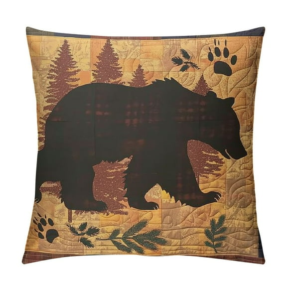 Qinduosi Black Bear Throw Pillow Covers Cabin Forest Square Pillowcase Decorative Cushion Set of Wildlife Vintage Rustic Plaid inch for Couch Sofa Bedroom Car