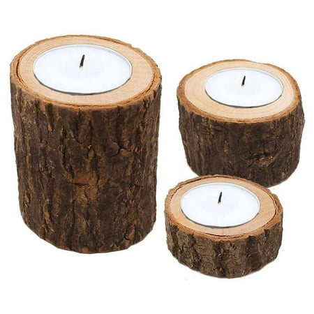 Selm 3pcs Wooden Candlestick Candle, Round Candle Holder Tray