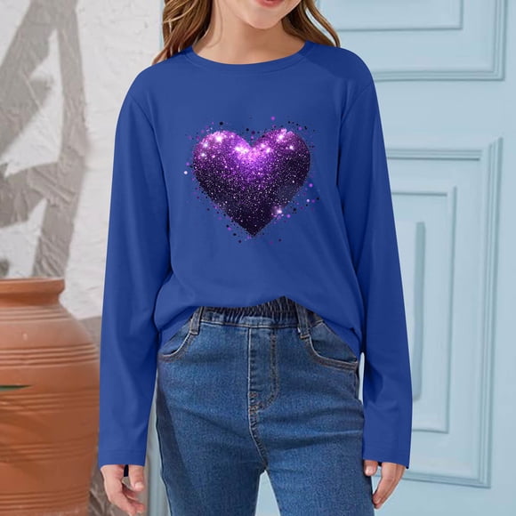 Blusas y camisas de manga larga con cuello redondo CUHK Top estampado de cuello redondo para primavera y verano Jersey informal Camisa básica de manga larga para niños y niñas Blusa de poliéster para
