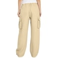 thumbnail image 5 of Danhjin Khaki Linen Cargo Pants For Women Spring Summer Casual Elastic Waisted Drawstring Loose Straight Leg Comfy Pants Stretch Pants With Pockets, 5 of 6
