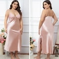 thumbnail image 6 of Nfurl Women's Long Satin Nightgowns Loose Fit Lace Trim V Neck Spaghetti Strap Night Dress Elegant Chemise for Women Ladies Nightgown Pink XXL, 6 of 6