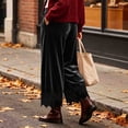 thumbnail image 6 of Lmueinov 2026 Women's Drawstring Elastic High Waist Velvet Wide Leg Pants, Lace Scalloped Hem Loose Casual Trousers with Side Pockets Autumn Winter S-3XL, 6 of 7