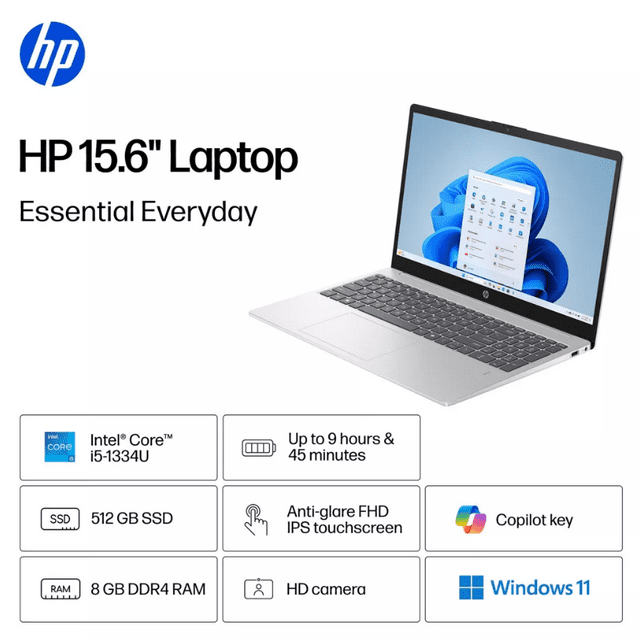 HP Portable Tactile IPS FHD de 15,6 Po Intel Core i5-1334U 8 Go 512 Go SSD Windows 11 Famille Argent Naturel