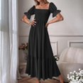 thumbnail image 2 of Birdeem Mode Décontractée Été Col Carré Uni Manches Courtes Femme Robe Femme Longues Robes, 2 of 12