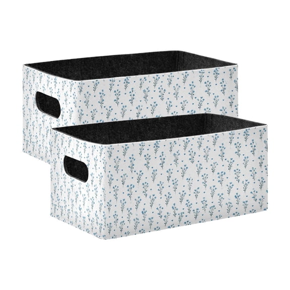 2 Pcs Foldable Felt Storage Bins Decorative Fabric Organizer Baskets Storage Boxes for Shelf & Closet Small Blue Flowers Pattern