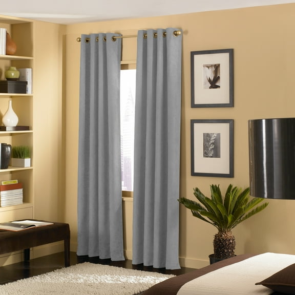 Curtainworks Cameron Room Darkening Faux Suede Grommet Curtain, Single Panel, Indoor, Pewter, 50"W x 120"L, Adult