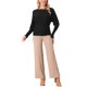 thumbnail image 2 of Suéteres de manga larga de murciélago para mujer Inspire Chic, holgados, con cuello redondo, sin hombros, tops de punto sueltos, color negro, 2 of 6