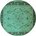 thumbnail image 1 of Ahgly Company Machine Washable Indoor Round Oriental Turquoise Blue Traditional Area Rugs, 4' Round, 1 of 4